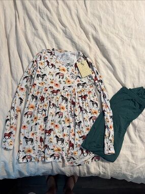 Little Snuggles/ Charlie’s Project Bamboo tunic with matching green pants